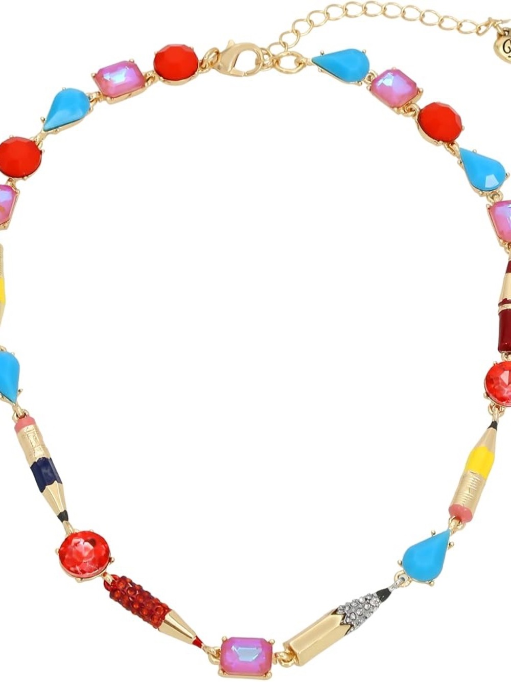 Betsey Johnson Gold-Tone Multicolor Gemstone Pencils School Necklace